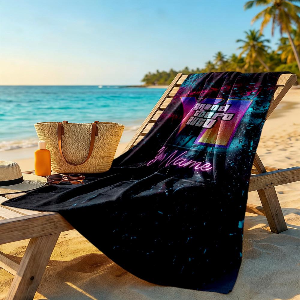 Grand Theft Auto Customize Text Beach Towel Quick-Dry Soft Microfiber Ideal for Travel Outdoor Swim Pool Yoga Surf Camping Hiking Gym Gift Holiday