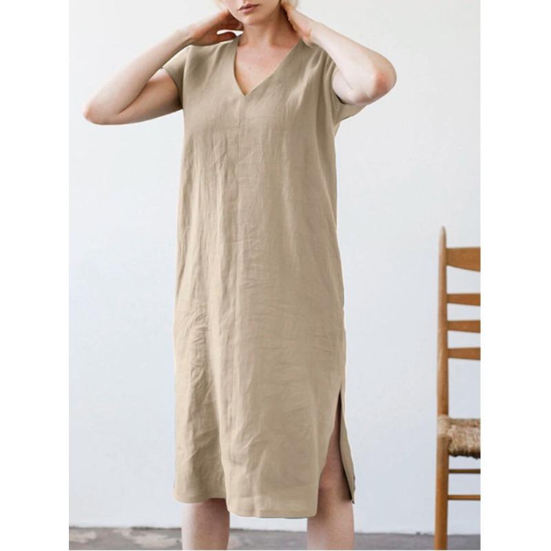 BITCED Fashion Summer Spring Solid Color Print Short Sleeve V-Neck Casual Dresses