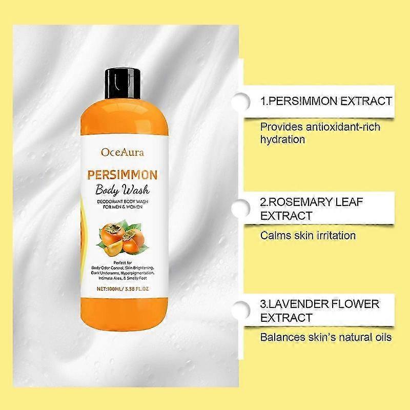Kaki Duschgel + Kaki Seifenstück Set zur Geruchskontrolle, Reinigendes Deodorierendes Duschgel zur Geruchsbeseitigung, Hautaufhellend