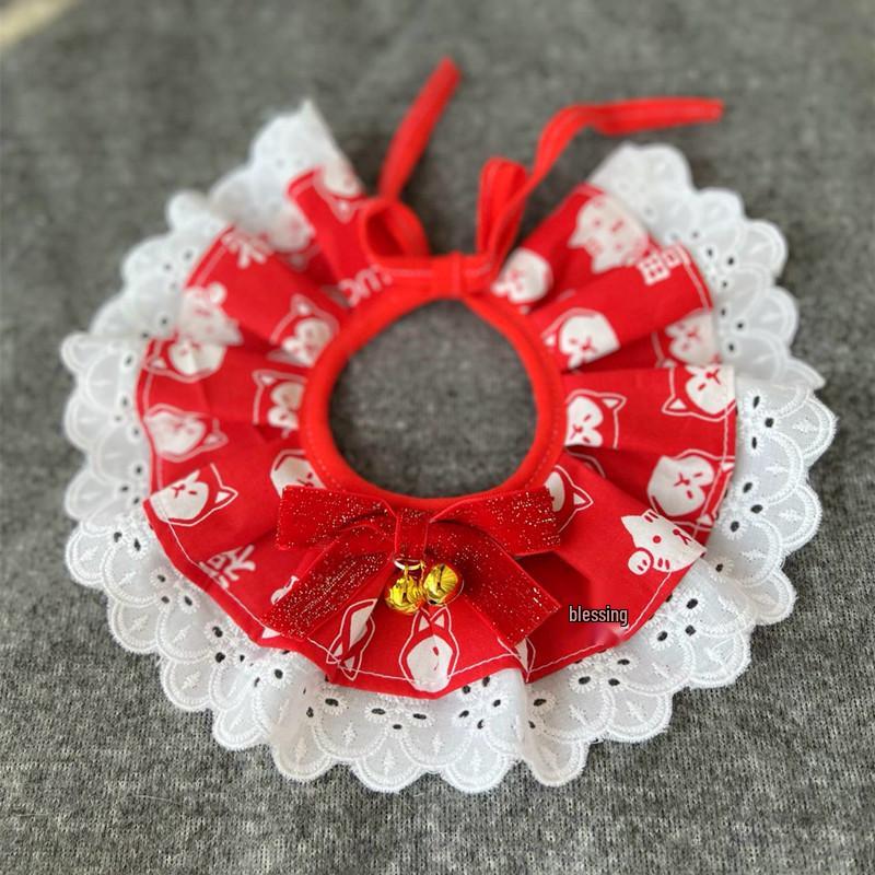 Warm Chinese New Year Pet Scarf with Bow Tie for Cats - Autumn/Winter
