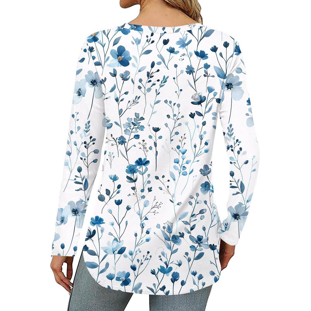 Dames Losse Ronde Hals Print Lange Mouw T-shirt Top Pullover