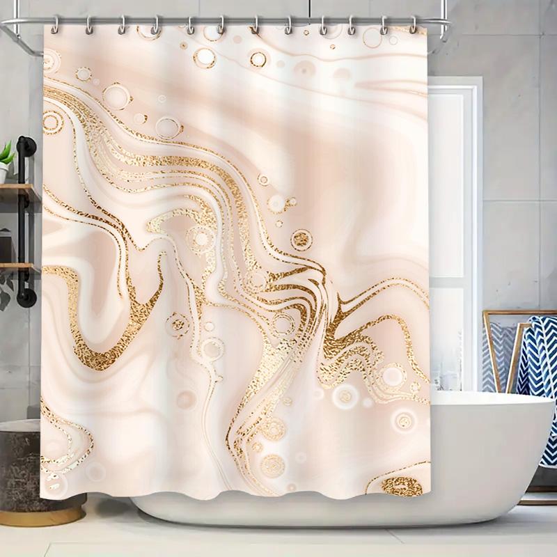

Luxury Gold Swirl Shower Curtain Modern Bathroom Decor For Bathtub Waterproof Fabric With Rod Pocket (Beige White) W60H190(CM)-1 Pcs