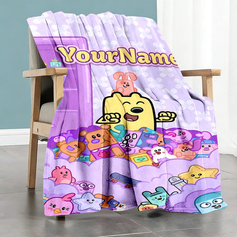 Wow! Wow! Wubbzy Personalized Text Blanket Multi-purpose Customizable Blanket Durable Comfort for Office Chair Livingroom Living Room Bed