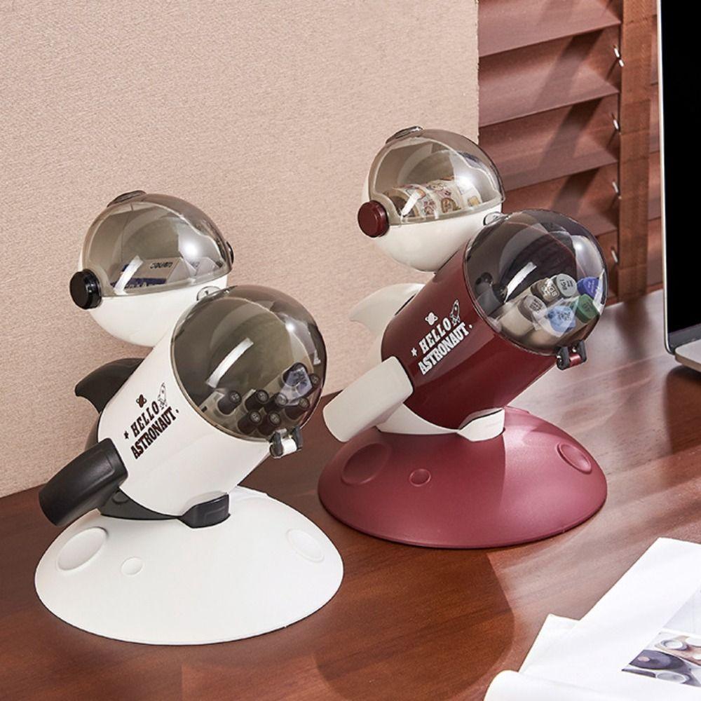 Multifunctional Rocket Pen Holder Cartoon Decorative Cosmetic Brush Container With Lid Stationery Organizer Student Desk