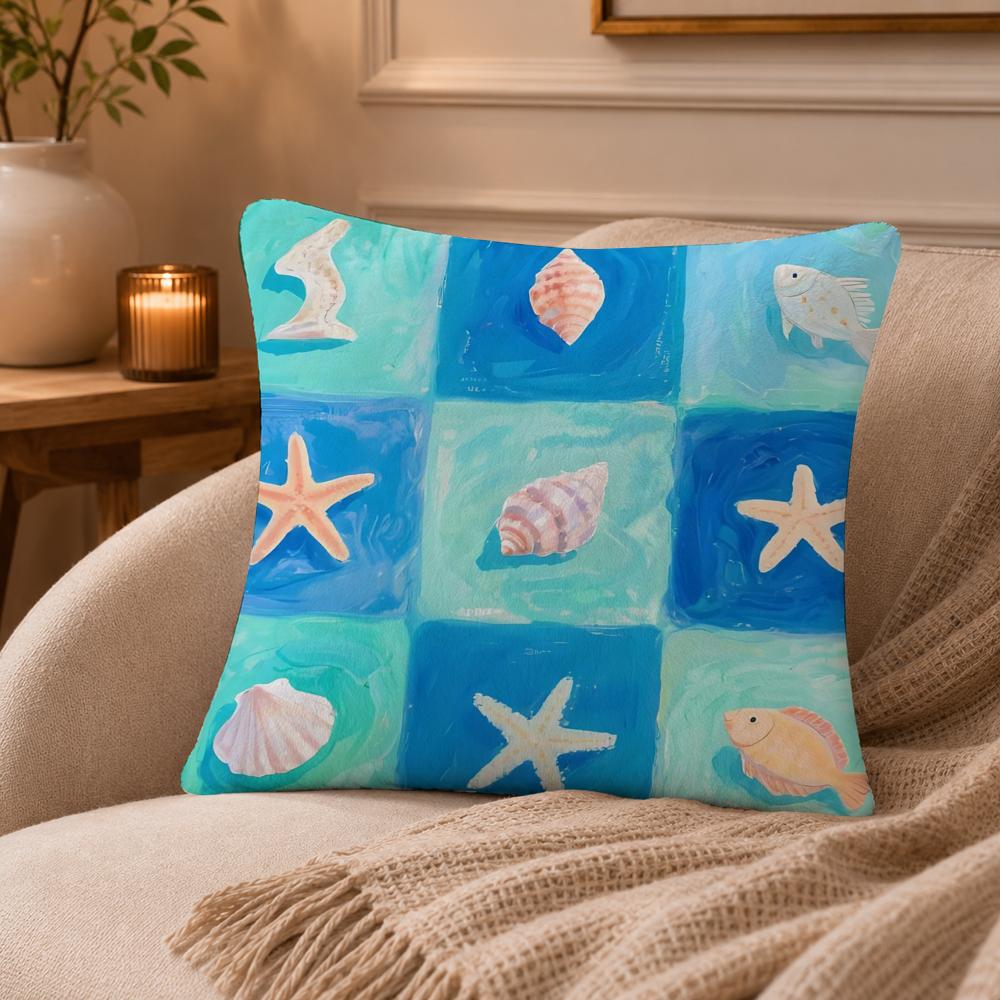 Marine life Cushion Cover Anti-dustmite Pillowcase Invisible zipper silky short plush Sofa cushion cover