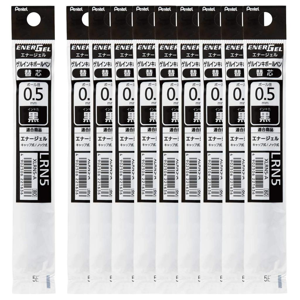 Pentel EnerGel Kugelschreiber 10 Stück 0,5 mm Nachfüllpatrone, XLRN5-A, Schwarz,