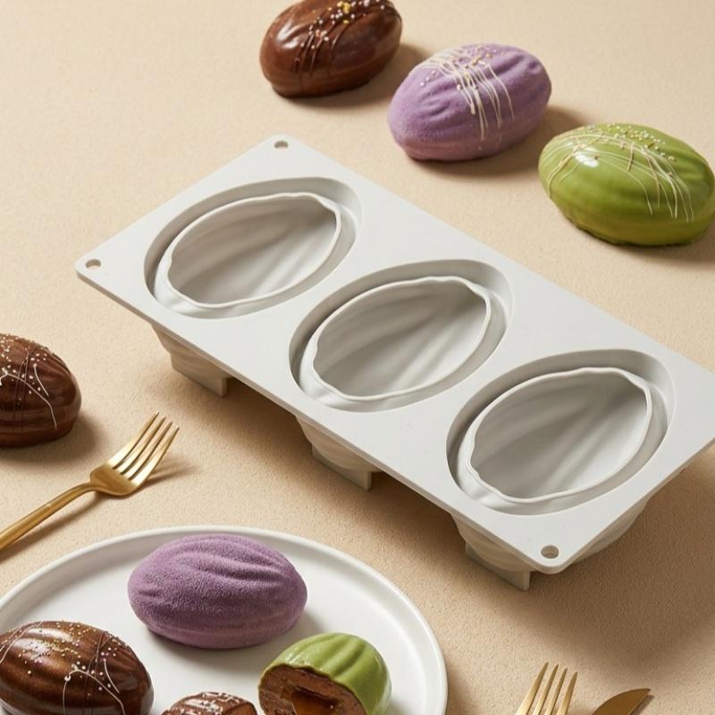 New 3-Cell Almond Design Silicone Chocolate Mold French Mousse Cake Mould Dessert Baking Tools Kitchen Silicone Bakeware