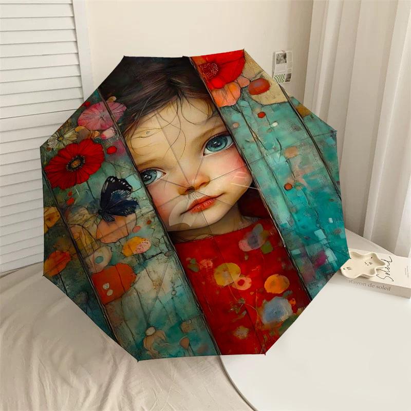 

1pc child flowers Automatic Open/Close Umbrella Compact Folding Umbrella with 8-Rib Shaft for Women/Men, Elegant Birthday1271S