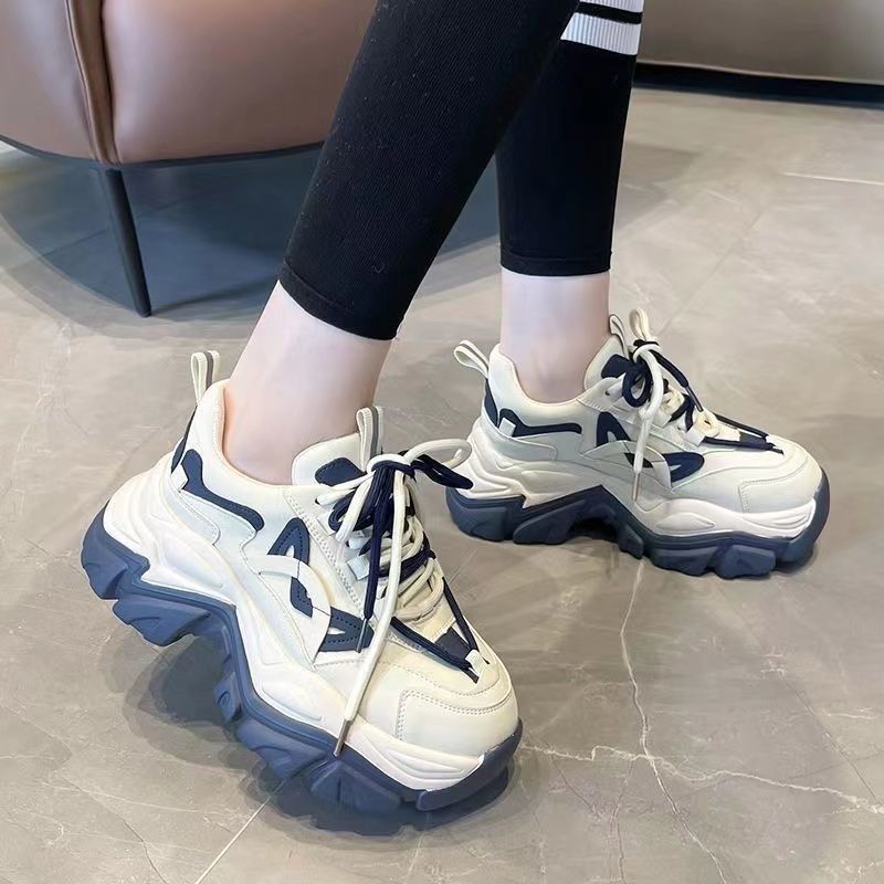 Cross Lace-up Dad‘s Shoes Female Spring Net Red Match Color Platform Shoes Heightening Sports Casual Shoes for Women