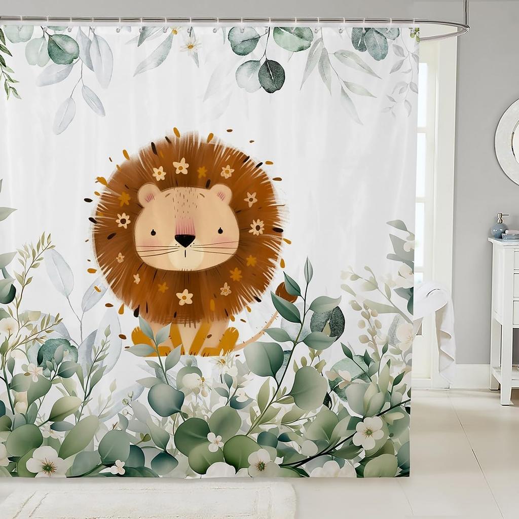 Erosebridal Cute Dachshund Waterproof Bathroom Curtain for Kids Child Green Eucalyptus Bath Curtain, Pet Animal Shower Curtain