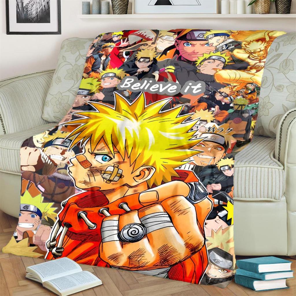 Anime-Naruto Print Blanket Warm Comfortable Flannel Blanket for Bedrooms, Sofas, Beds, Chairs, Picnics, Travel -LXR69