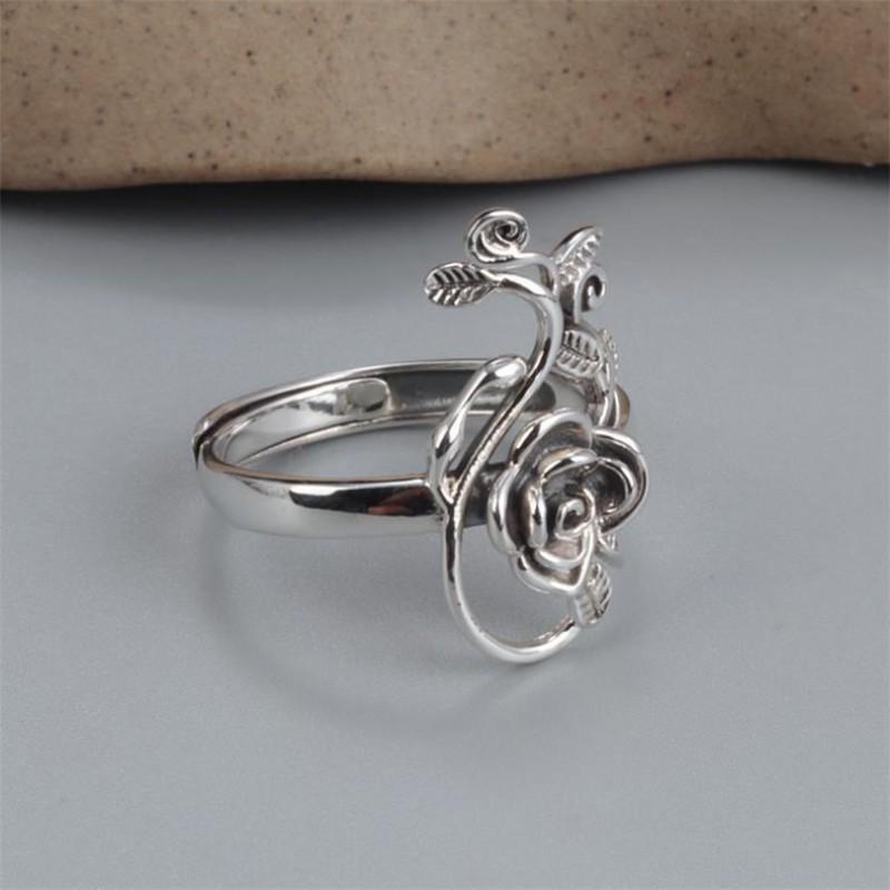 Adjustable Open Ring Women Men Vintage Rose Flower Cutout Boho Style Plated Copper Jewelry