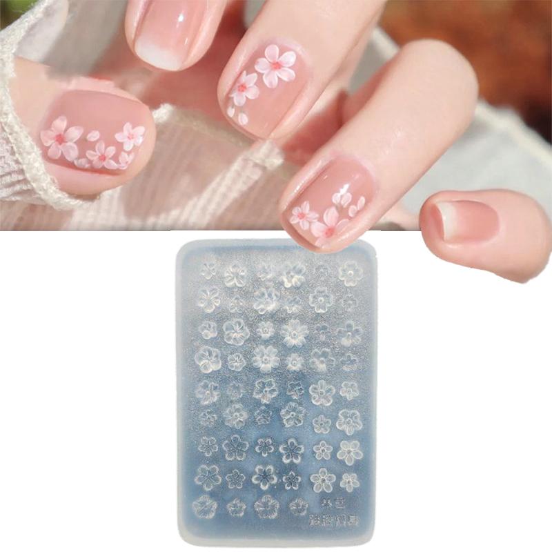 

1Pcs Silicone Nail Art Mold Flower French Style Five-Petaled Flowers 3D Relief Nail Template Nail Art Decorations Manicure Tool one size