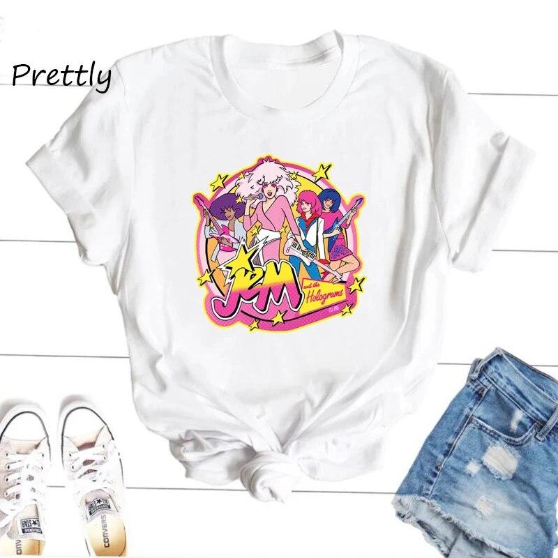 Jem The Holograms Camiseta Feminina Verão Menina 80s vintage banda manga curta camiseta gráfica feminina Unissex algodão manga curta roupas Unissex
