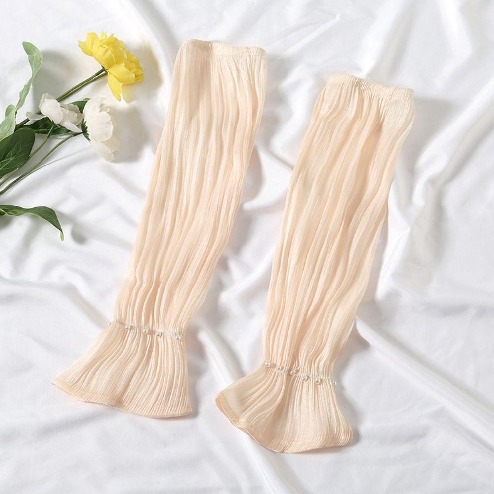 Lace Ice Silk Sleeves Gloves Pearl Driving Arm Sleeves Lightweight Summer Sunscrean Sleeves  Summer