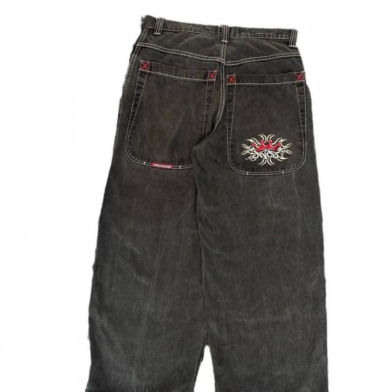 Mens Y2K Hip Hop Wide Leg Straight Fit Denim Jeans - Washed Cotton Loose Streetwear Style