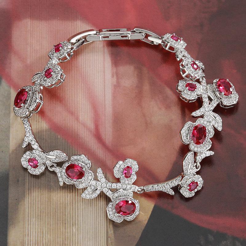 Jewelry Bracelet Red Corundum Zircon Inlaid Women's Retro Personalized Fashion Rose Mountain Camellia