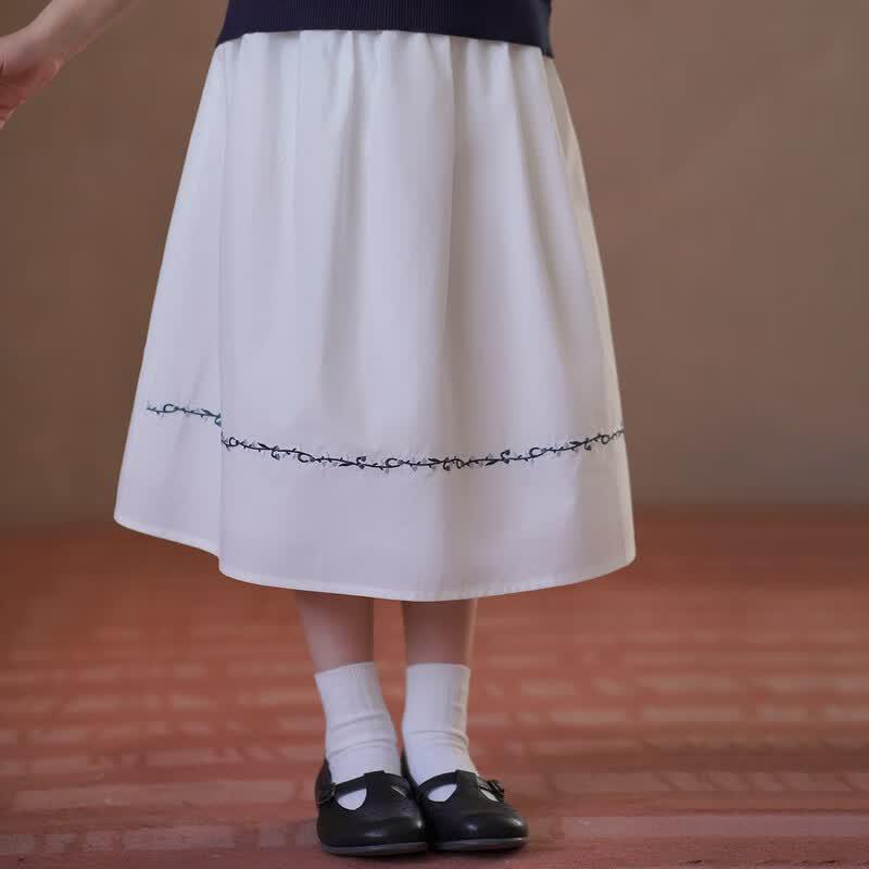 Hacikis Girls White Embroidered Cotton A-Line Skirt 110 белый