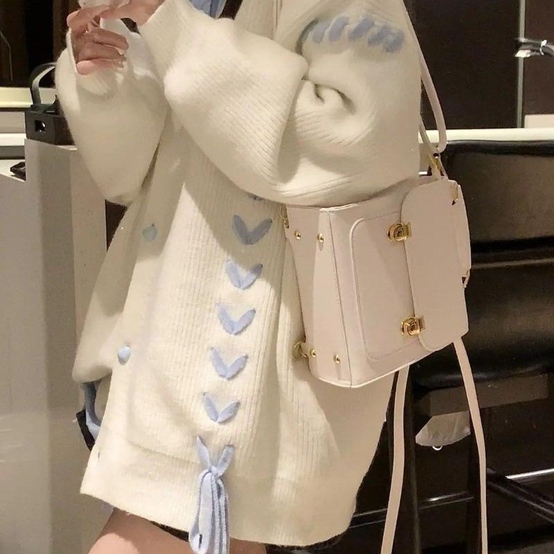 Women Love Cotton Strap Knitted Cardigan Korean Style Fashion Lady Sweaters Autumn Versatile Loose Female Sweater Coat