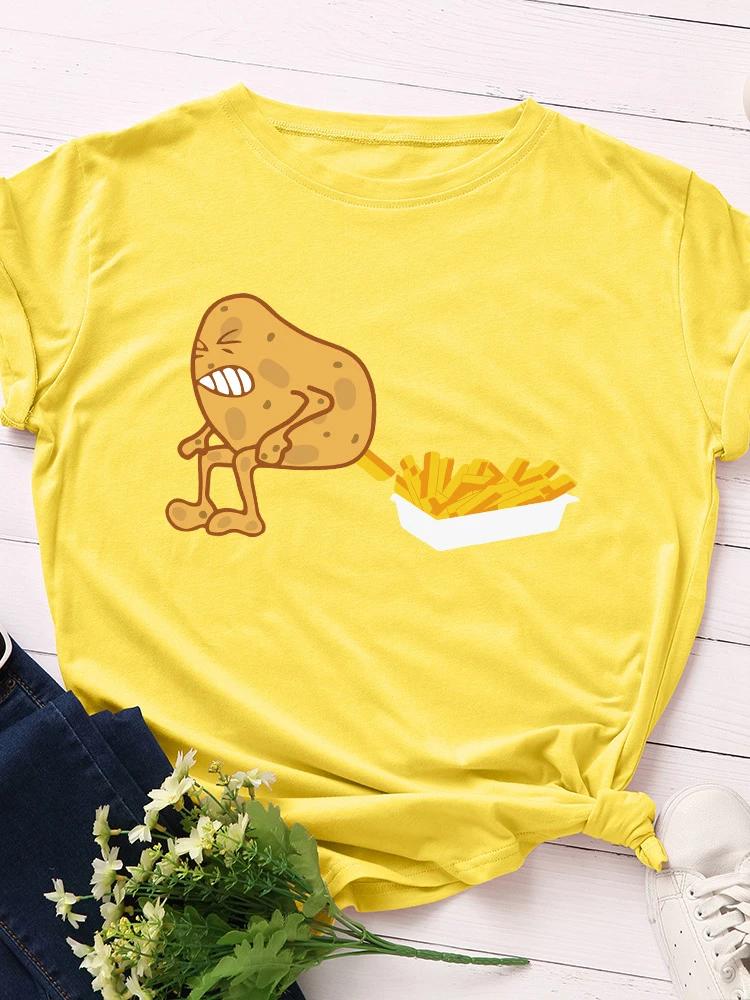 Vtipný potisk hranolků Dámské tričko s krátkým rukávem s kulatým výstřihem Volné dámské tričko Dámské tričko Topy Oblečení Camisetas Mujer