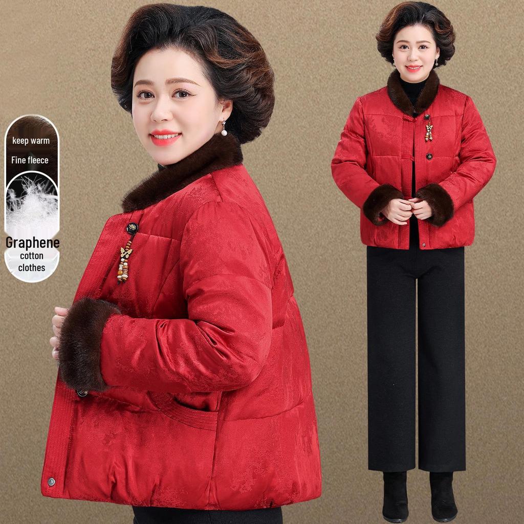Stylish Red Down Jacket for Middle-Aged and Elderly Women - Thickened Winter Coat