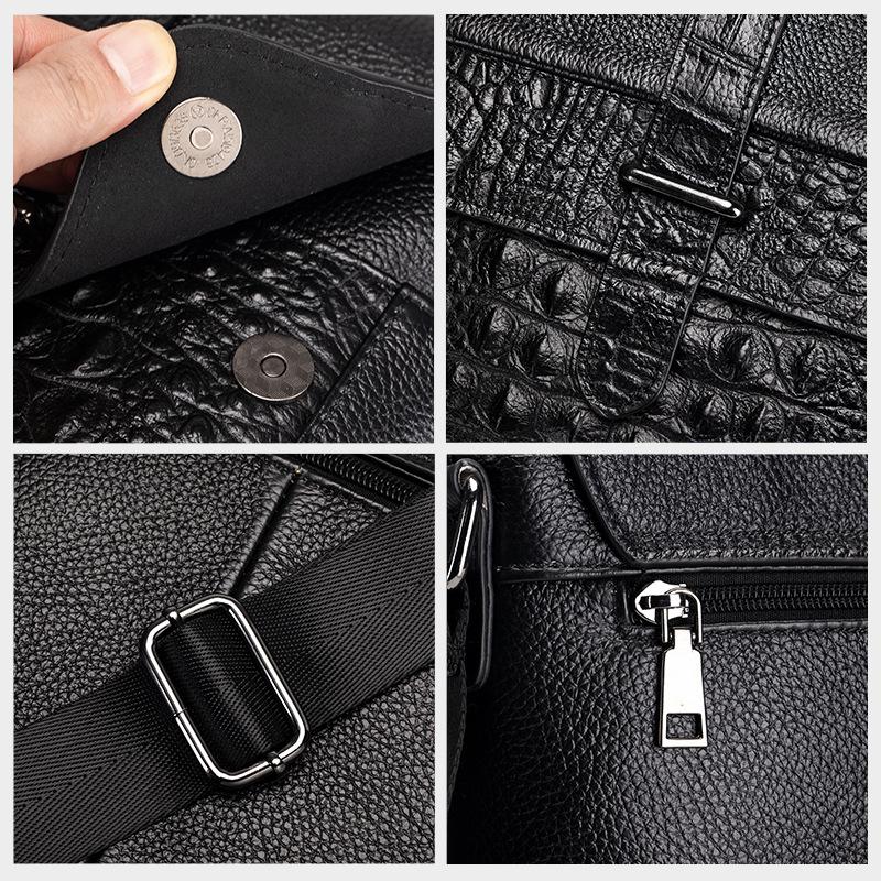 Men's Crocodile Print Single-shoulder Bag, Retro Genuine Leather Men's Crossbody Bag