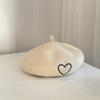 Heart Embroidery Knitted Beret Hat Round To Painter Beret Cap  Autumn and Winter