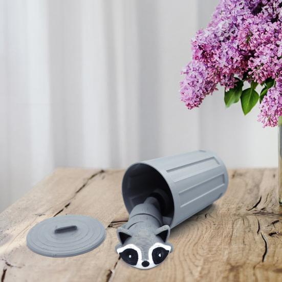 3D Printed Raccoon Ornament Flexible Articulated Raccoon Toy Mini Raccoon in Trash Can for Animal Collectors Kids Gift
