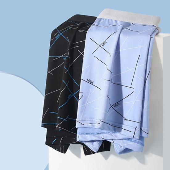 Men Boxer Underwear Elastic Mid-Waist Design Tight Cut Shorts Briefs Lines Print U-Convex Panties