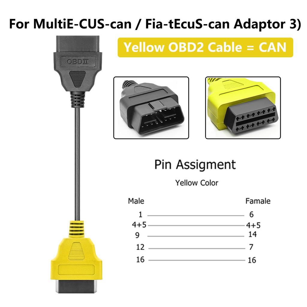 6Color OBD2 Adapter Cable for MultiECUScan Diagnostic Adapter for Multi ECU Scan for F-iat ECU Scan Car Scanner Connector Cable
