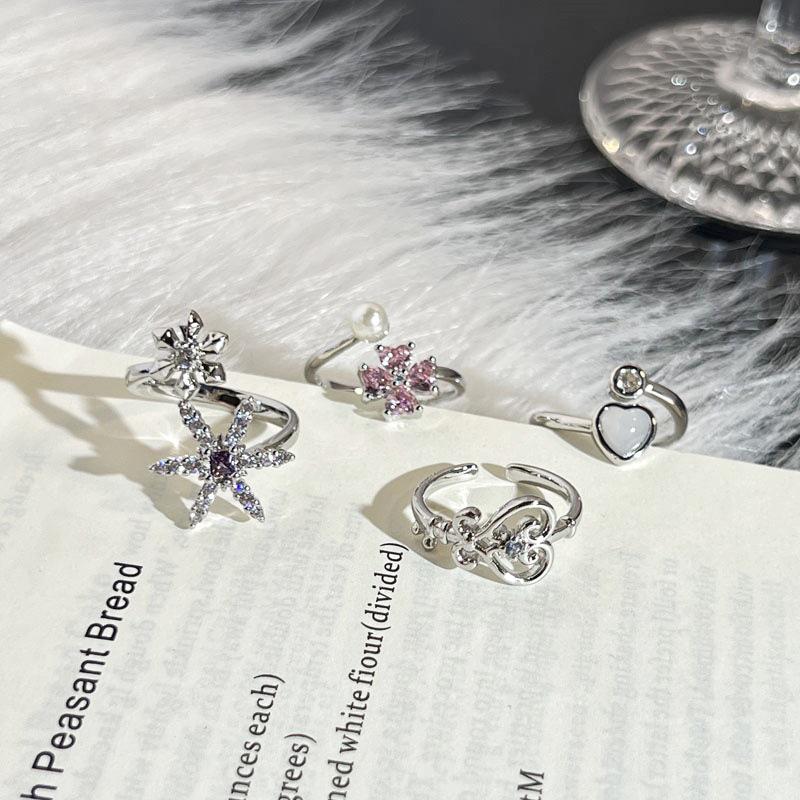 Korean Style Six-Pointed Star Heart Open Ring for Women - Trendy, Elegant, and Versatile Index Finger Jewelry
