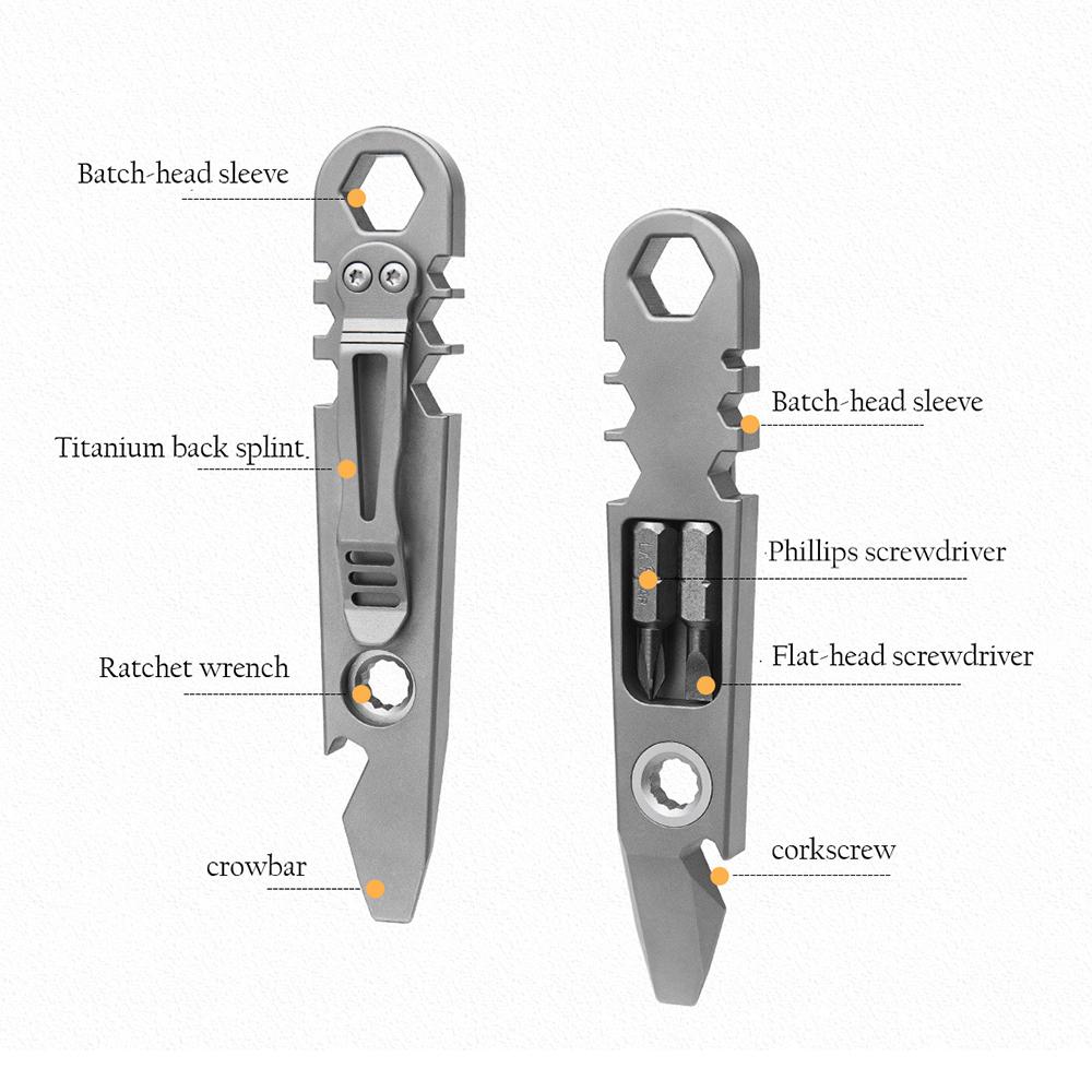 Titanium Alloy Ratchet Crowbar Ratchet Screwdriver Riding Portable Multi-Function Maintenance Tool EDC Bottle Opener Nail Lifter