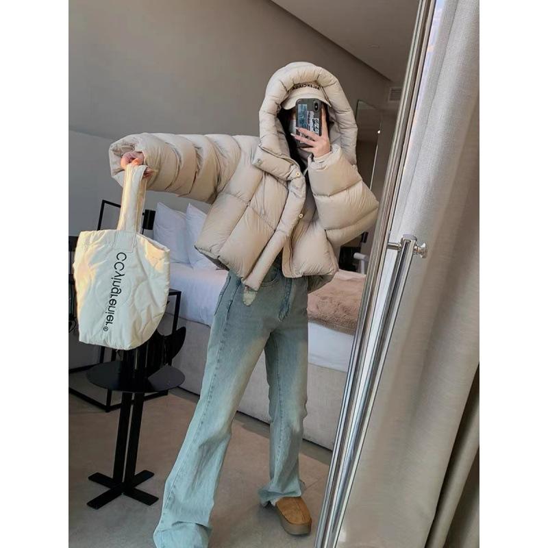Coffee Down Cotton Clothes Women's Winter Loose Bf Cotton Clothes Short Thickened Student Hooded Jacket