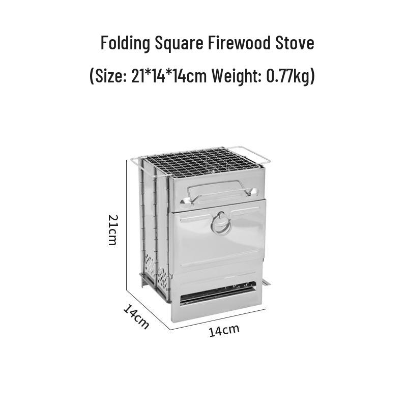 Compact Outdoor Folding Stainless Steel BBQ & Wood Stove Grill