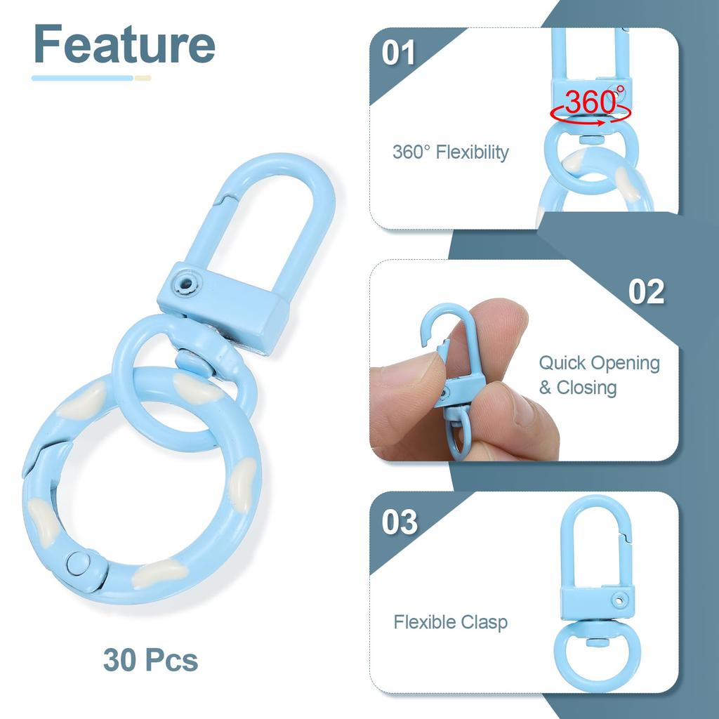 30pcs Lobster Claw Fastener Keychain Swivel Trigger Clips Zinc Alloy Colorful Key Chain Clips Snap Hook Jump Flat Split Ring DIY Craft Jewelry Light