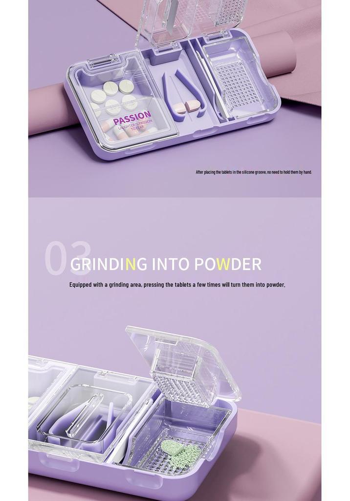 Portable Pill Organizer with Tablet Cutter and Grinder