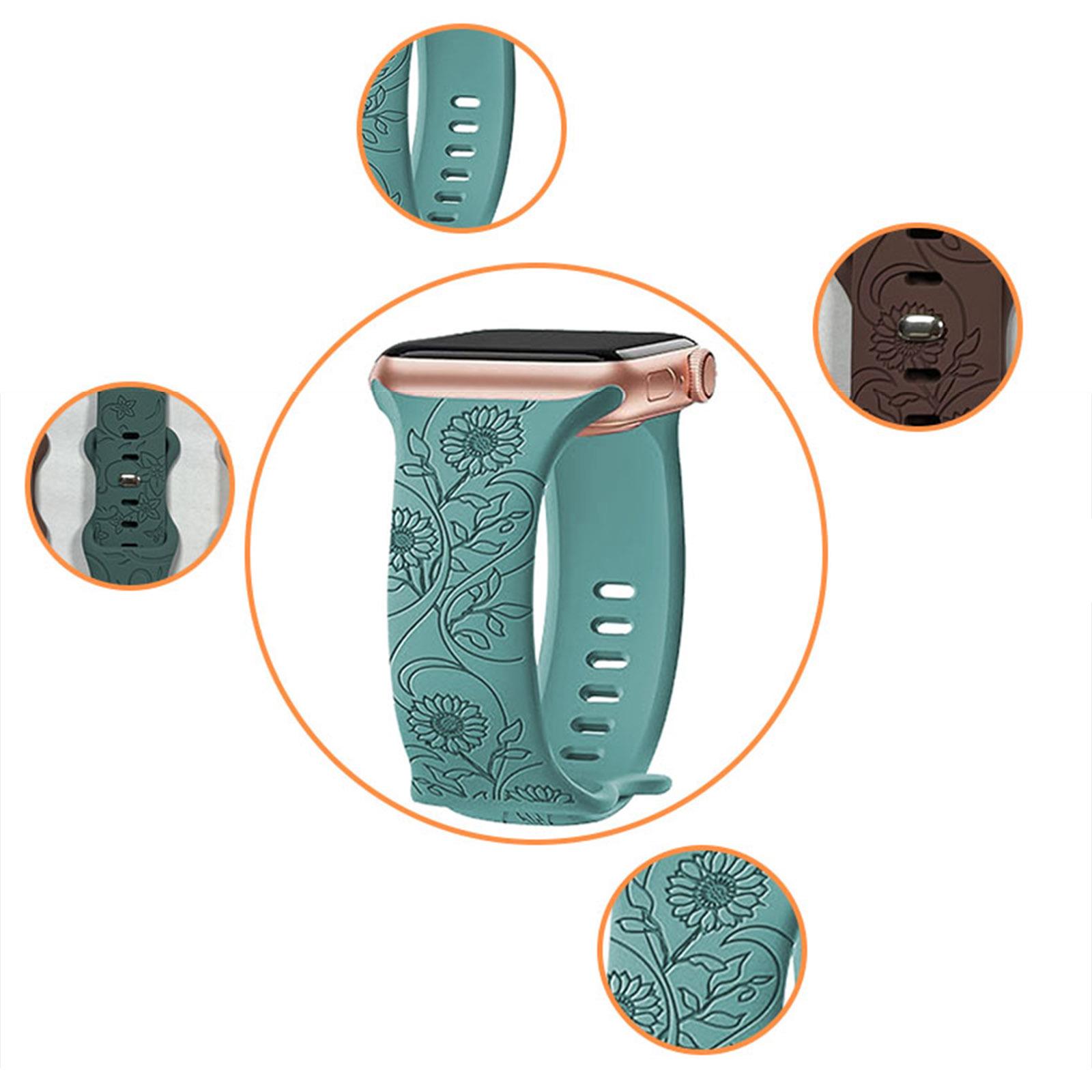 

Watch Strap for Apple Watch Series 10 42mm/9 8 7 41mm/SE (2023) SE (2022) SE 6 5 4 40mm/3 2 1 38mm Flower Engraved Watch Band Floral/Starlight