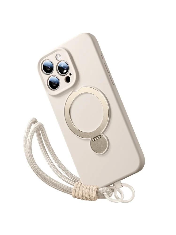 Liquid Bracket Lanyard Phone Case For iPhone 16 Pro Max 15 14 13 Pro Max 16Plus 360° Rotation Stand Wrist Strap Cover 16 Pro Max