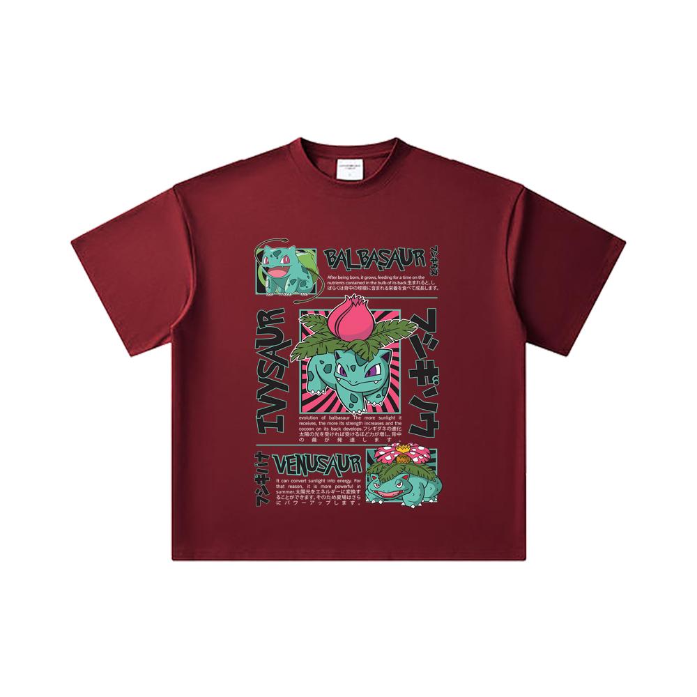 260 GSM Double Yarn 32 Count 100% Cotton Pokemon V4 Balbasaur Print Unisex Heavy Cotton T Shirt