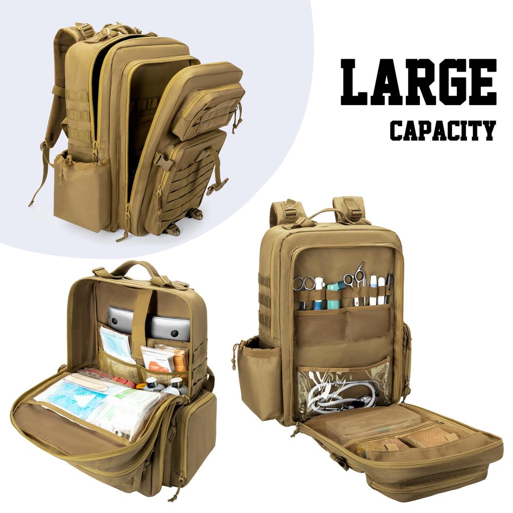 Damero First Aid Backpack Medical Backpack MOLLE Tactical Backpack with Straps for Outdoor Camping Hiking Khaki Y-shaped (Bag Only)