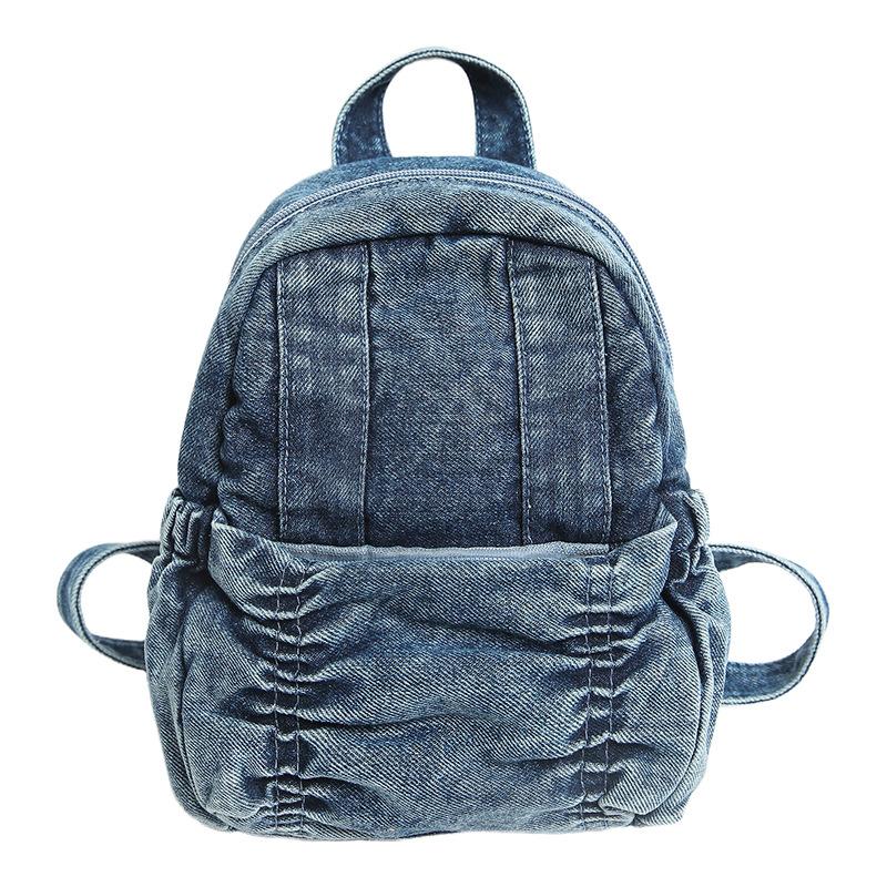 Новый джинсовый маленький рюкзак Японский и корейский повседневный однотонный стираный ежедневный рюкзак для commuters синий