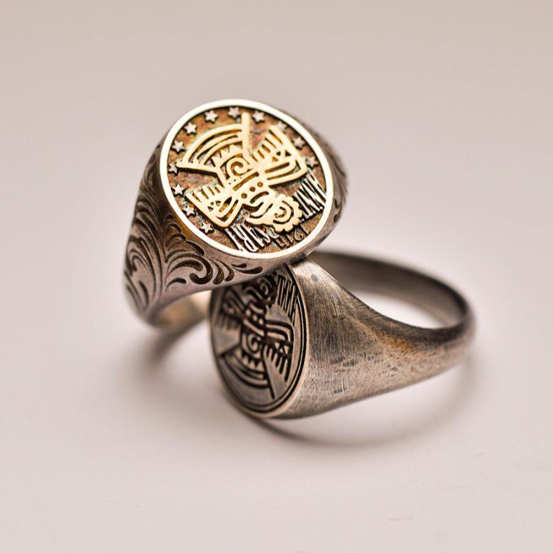 Golden Thunderbird Seal Tail Men's Retro Thai Silver Open Ring