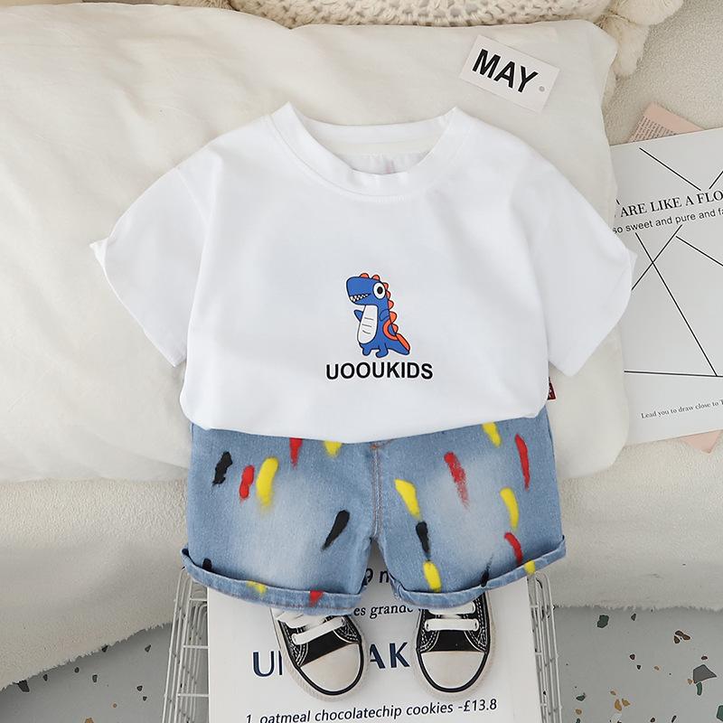 Jungen Sommer Dinosaurier Print Kinder Kurzarm Set Modisches und Vielseitiges Jungen Baby Sommer Zweiteiler