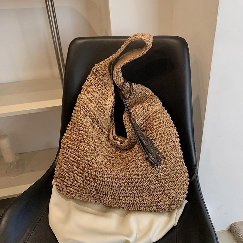 Pendler Große Kapazität Strohtasche Vintage Gewebte Tasche Strandurlaub Strand Schultertasche