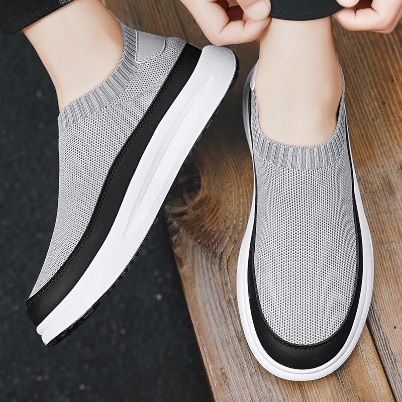 2025 New Men's Shoes Breathable Mesh Canvas Shoes Fashion Elastic Socks Running Shoes Comfortable Sneakers Men's Casual Loafers