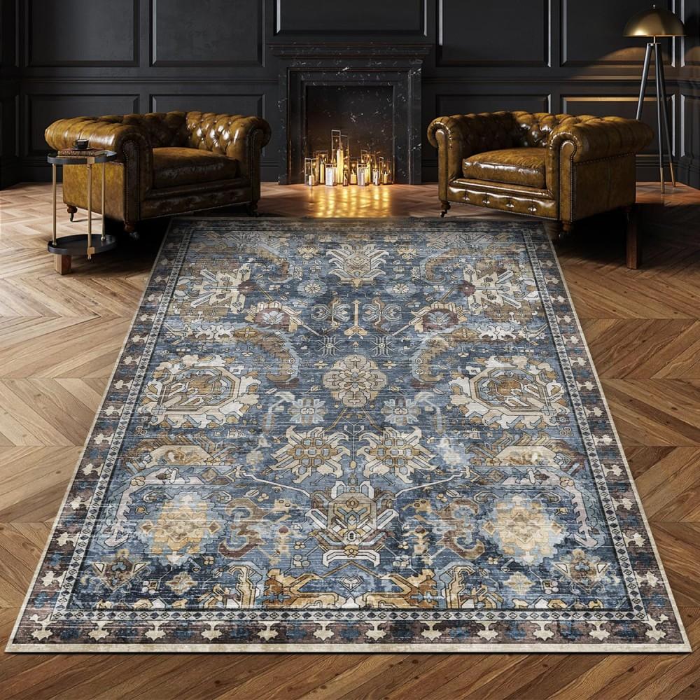 Vintage Tribal Area Rugs Washable Area Rugs for Living Room Bedroom Bathroom Kitchen Doormat Stain Resistant Non-Slip Floor Mat