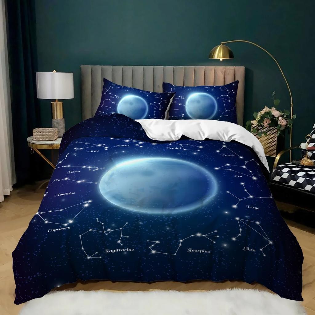 Sun And Moon Duvet Cover Twin Psychedelic Galaxy Bedding Set,Constellation Astrology Comforter Cover Mystic Stars Nebula Bed Set