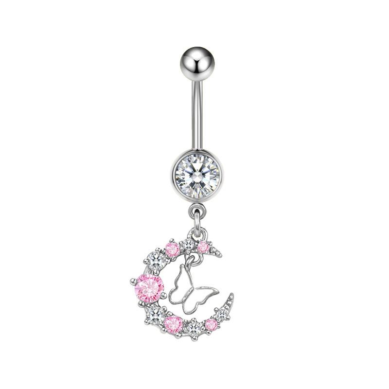 

Fashion Heart Belly Button Ring Piercing Women Pink Stainless Steel Butterfly Navel Belly Button Rings Body Piercing Jewelry A10