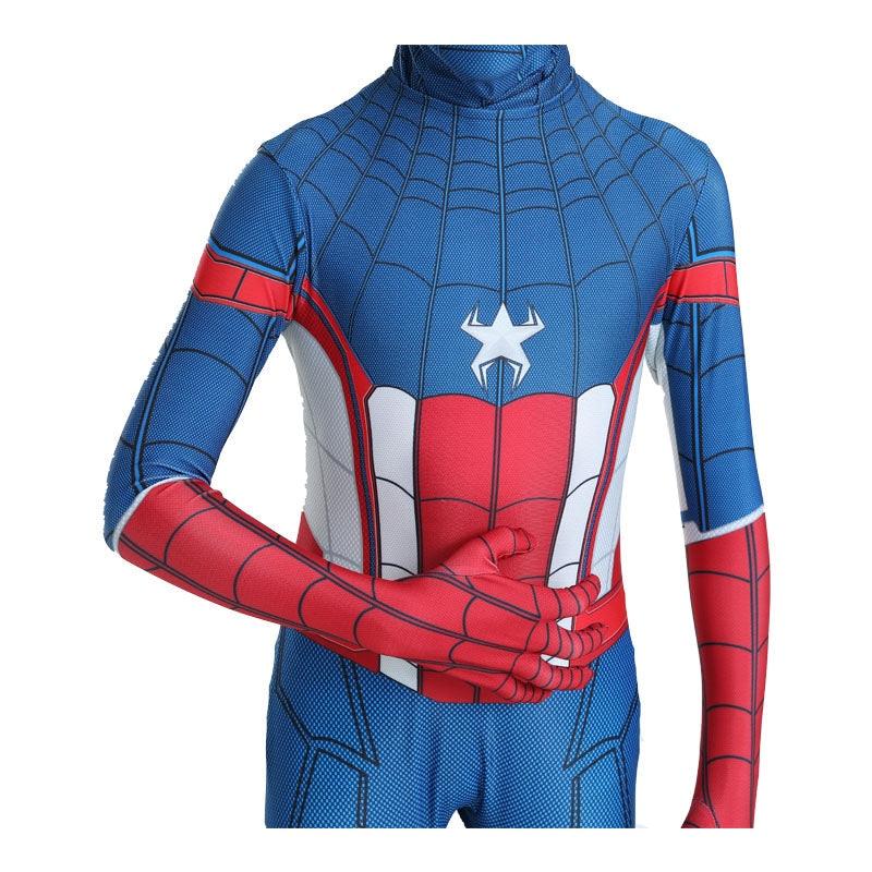 Kids Spider-Man Turns Captain America Costume Set with Mask Superhero Lycra 6-7 Years 140cm Blue/Red/White