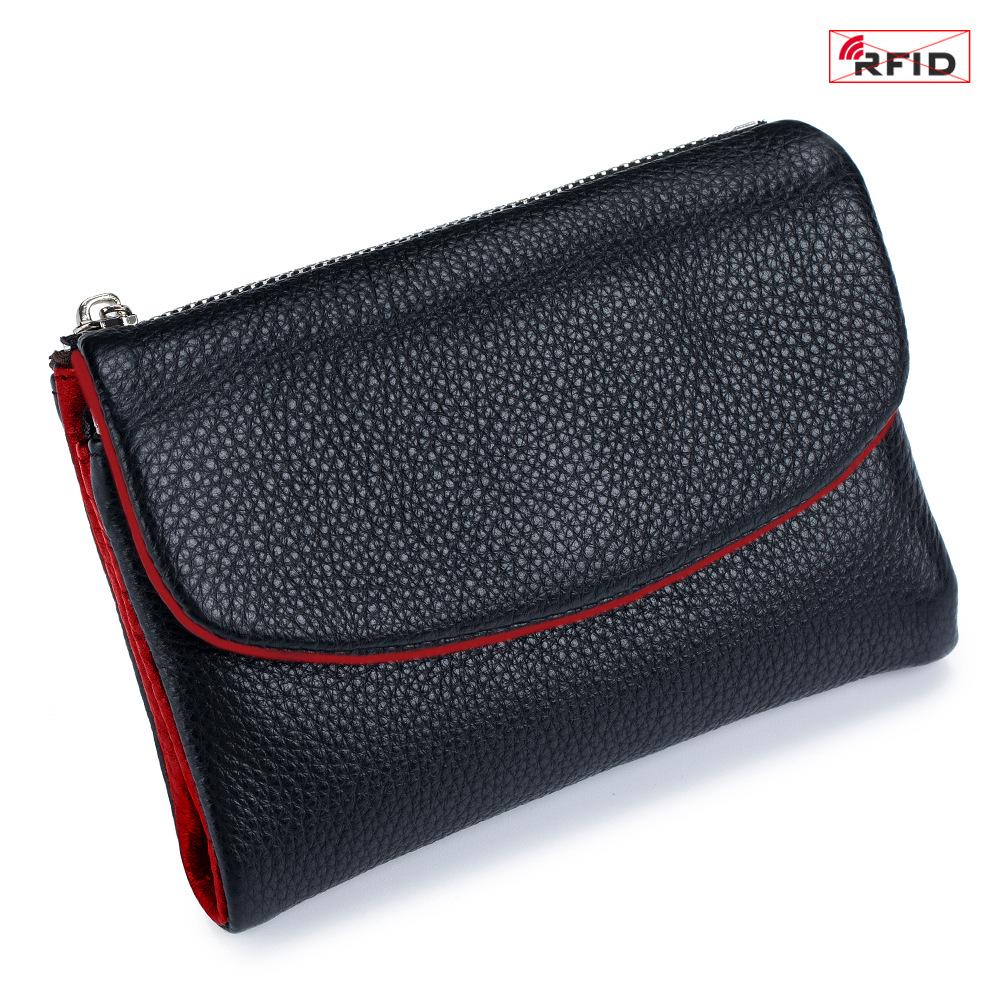 Damen-Clutch aus echtem Leder mit RFID-Schutz: Kurzes Mode-Portemonnaie mit großer Kapazität